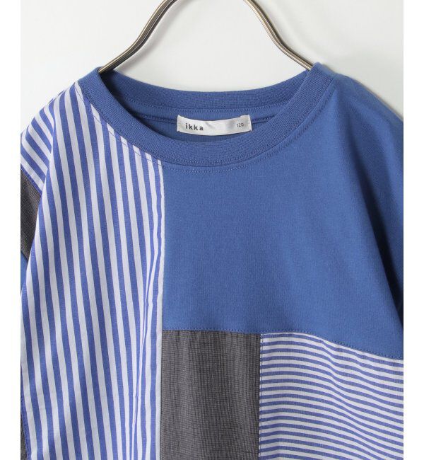ikka kids「ストライプ布帛切り替えTシャツ（120~160cm）」|Tシャツ・カットソー|