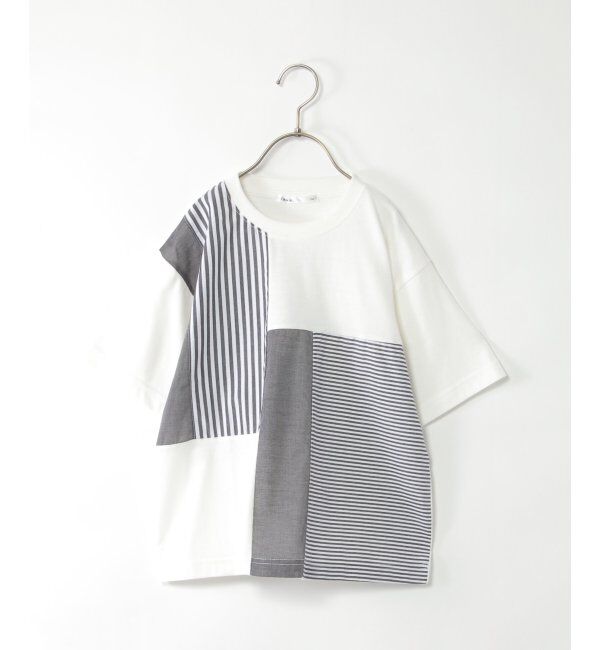 ikka kids「ストライプ布帛切り替えTシャツ（120~160cm）」|Tシャツ・カットソー|