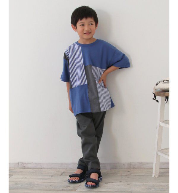 ikka kids「ストライプ布帛切り替えTシャツ（120~160cm）」|Tシャツ・カットソー|
