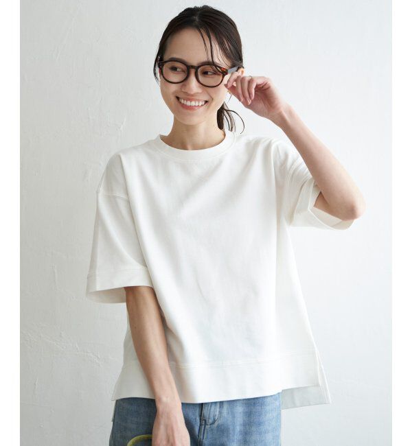 ikka「ミニ裏毛スウェットライク半袖Tシャツ」|Tシャツ・カットソー|オフホワイト