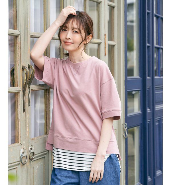 ikka「ミニ裏毛スウェットライク半袖Tシャツ」|Tシャツ・カットソー|