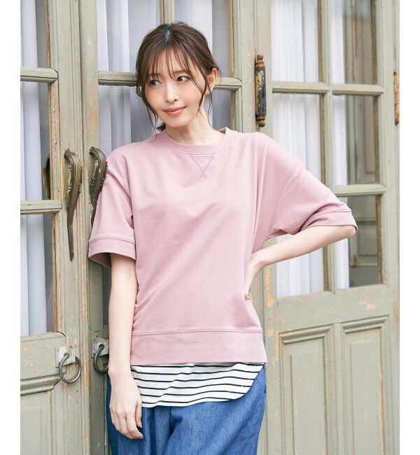 ikka「ミニ裏毛スウェットライク半袖Tシャツ」|Tシャツ・カットソー|