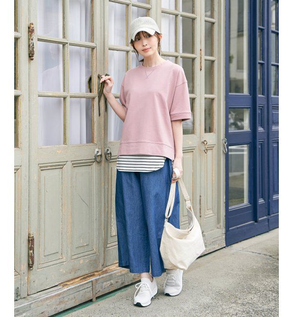 ikka「ミニ裏毛スウェットライク半袖Tシャツ」|Tシャツ・カットソー|