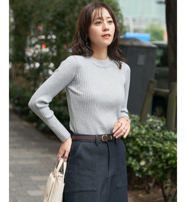 ikka「ミニハイネックリブニット」|プルオーバー|シルバー