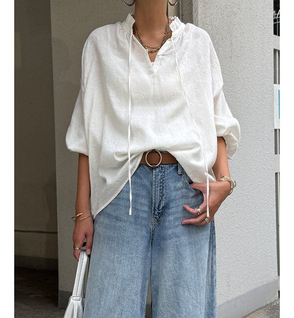 Lbc with Life「ジャカード襟フリル2WAYブラウス」|シャツ・ブラウス|ホワイト