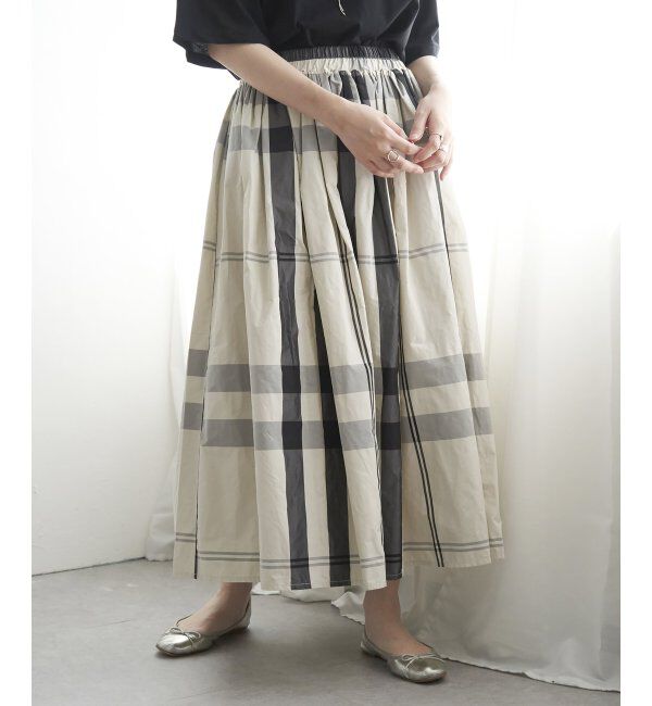 VENCE share style「タフタチェックギャザースカート」|スカート|ホワイト