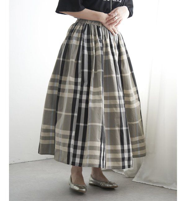 VENCE share style「タフタチェックギャザースカート」|スカート|ライトグレイ