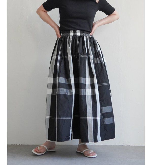 VENCE share style「タフタチェックギャザースカート」|スカート|ブラック