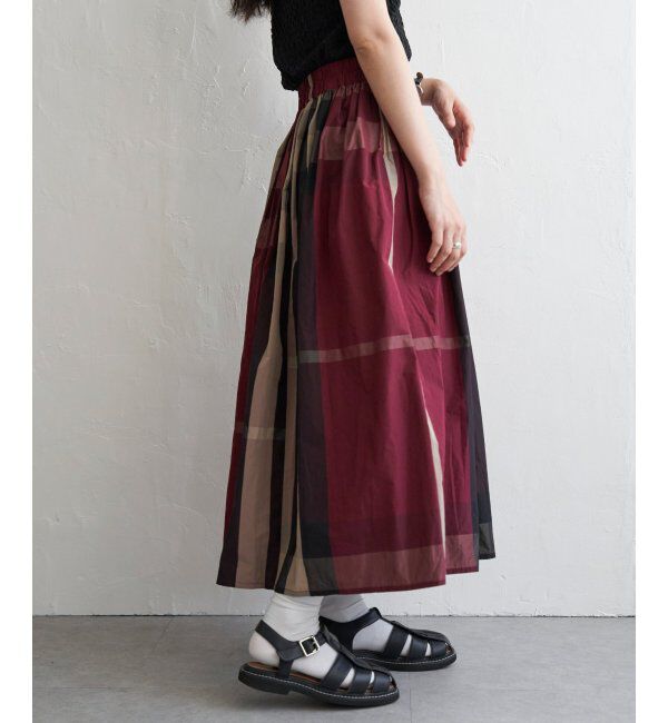 VENCE share style「タフタチェックギャザースカート」|スカート|レッド