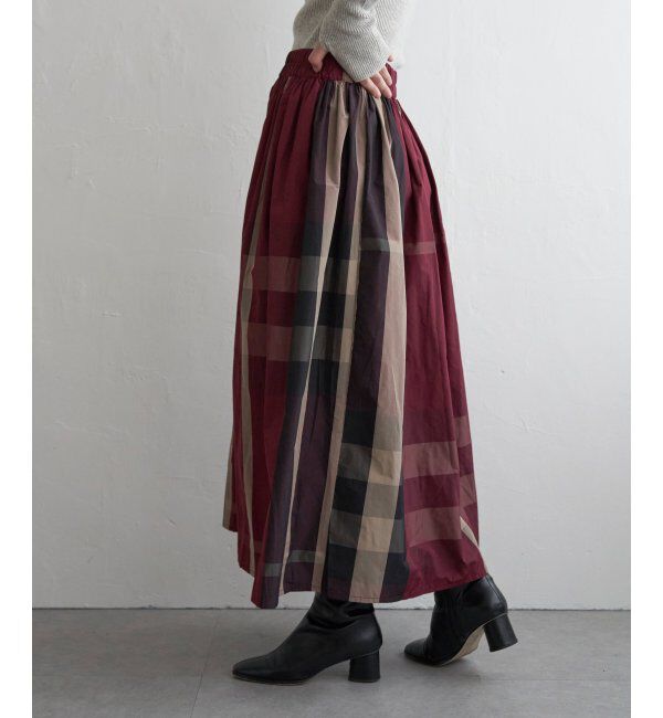 VENCE share style「タフタチェックギャザースカート」|スカート|エンジ