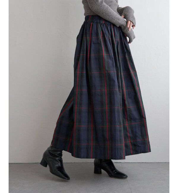 VENCE share style「タフタチェックギャザースカート」|スカート|グリーン1