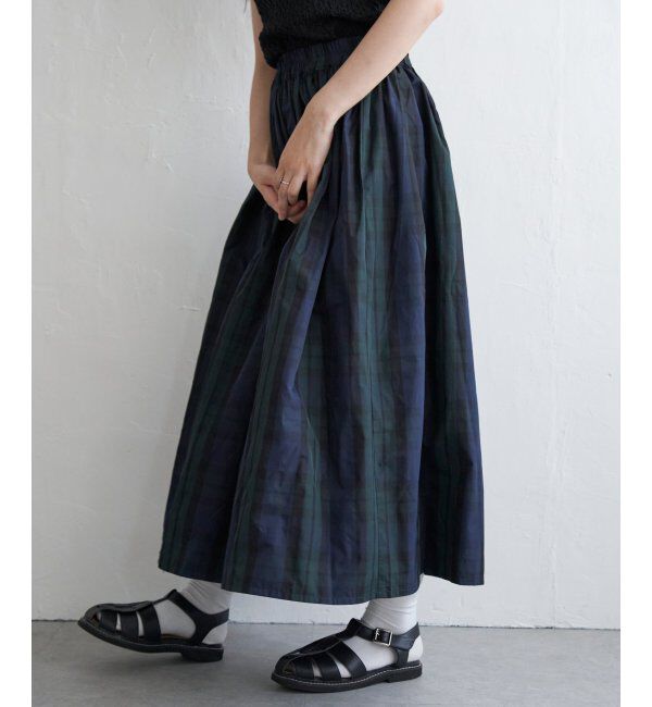 VENCE share style「タフタチェックギャザースカート」|スカート|Dkグリーン