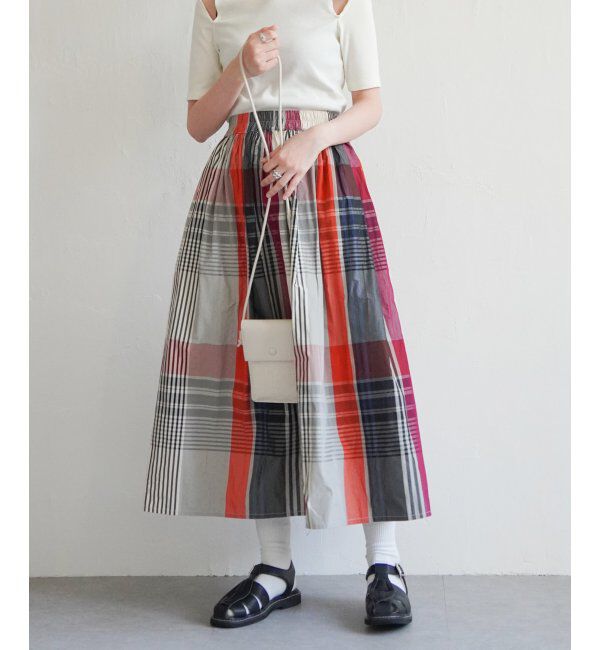 VENCE share style「タフタチェックギャザースカート」|スカート|