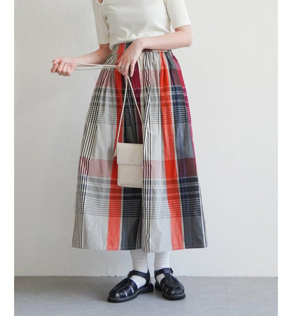 VENCE share style「タフタチェックギャザースカート」|スカート|