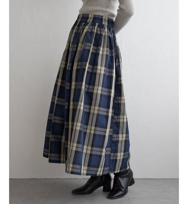 VENCE share style「タフタチェックギャザースカート」|スカート|ネイビー