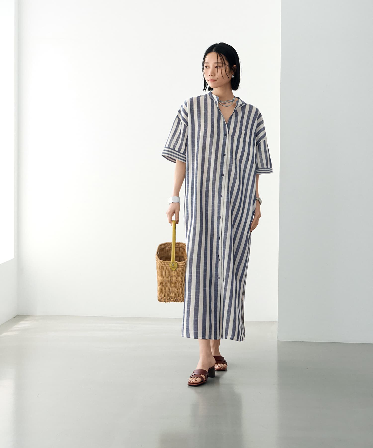 STYLE DELI「綿混紡ストライプ柄カフタンワンピース」|ワンピース|