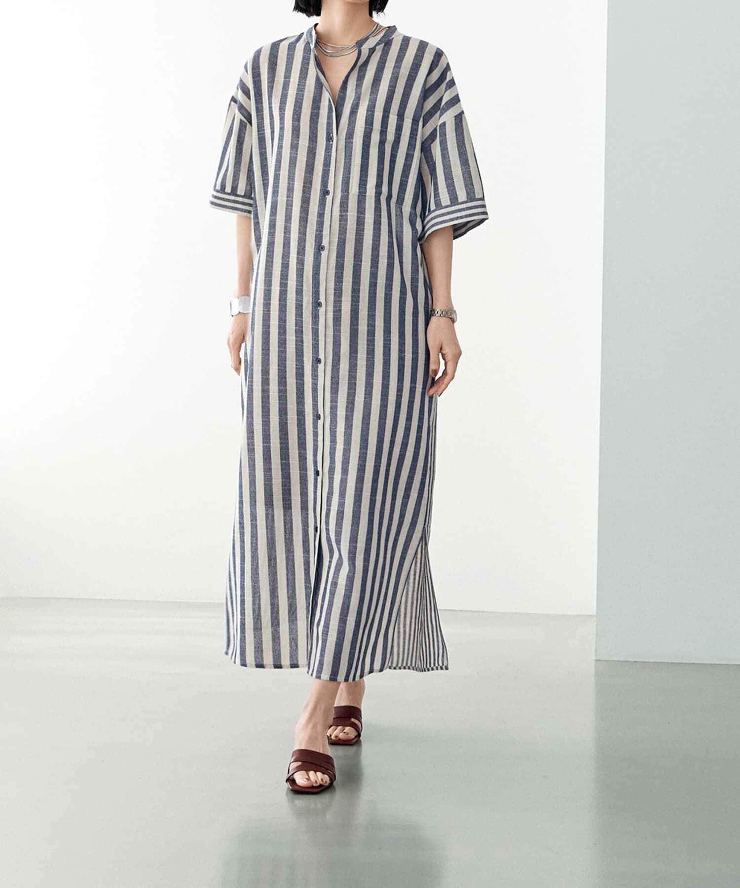 STYLE DELI「綿混紡ストライプ柄カフタンワンピース」|ワンピース|