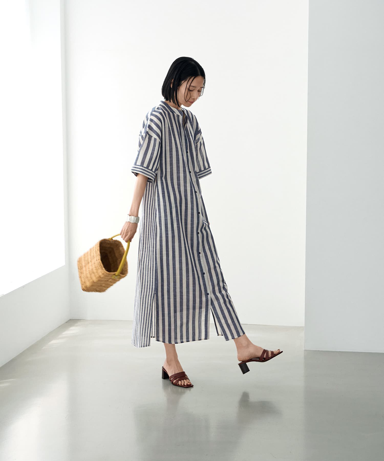 STYLE DELI「綿混紡ストライプ柄カフタンワンピース」|ワンピース|