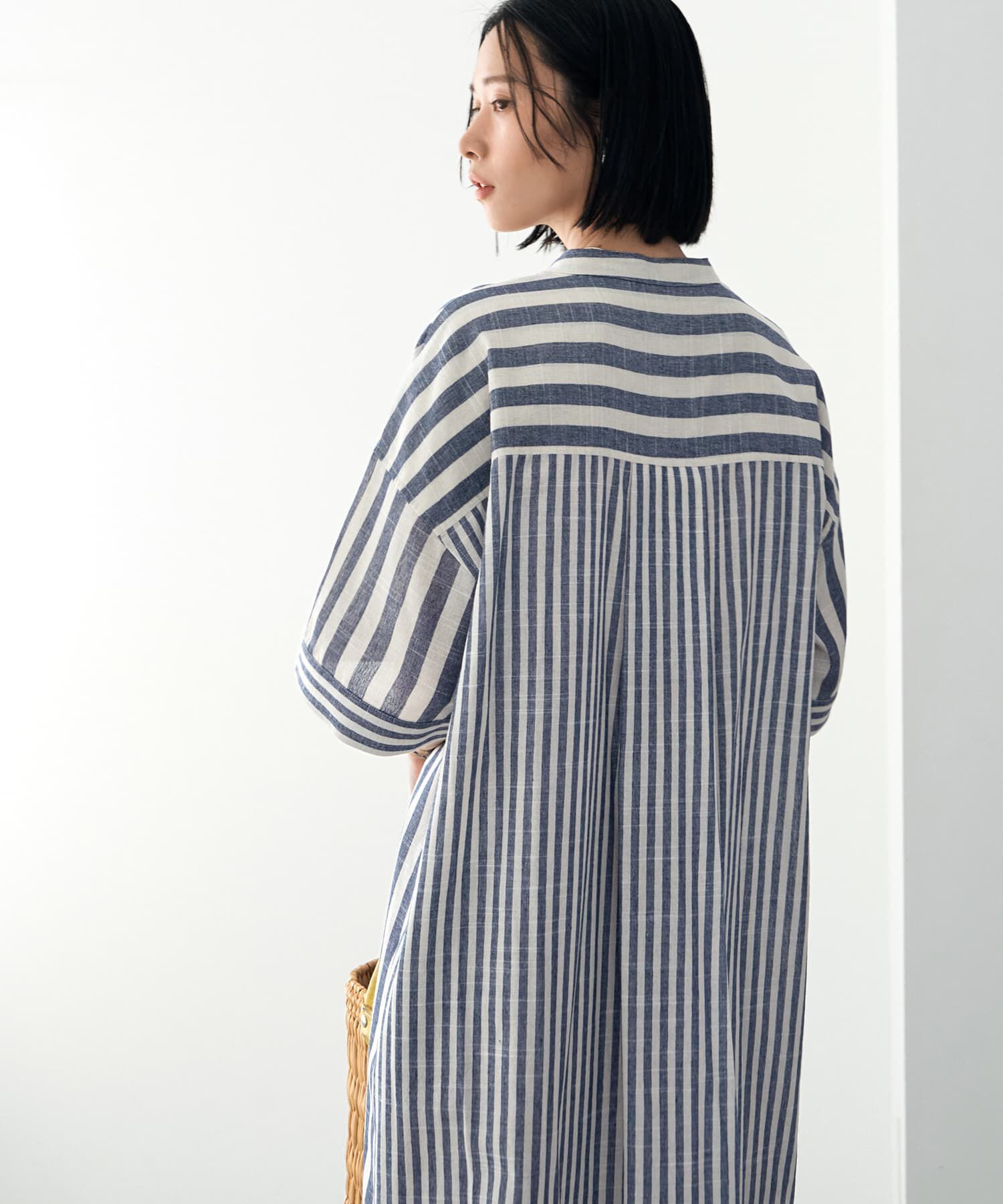 STYLE DELI「綿混紡ストライプ柄カフタンワンピース」|ワンピース|
