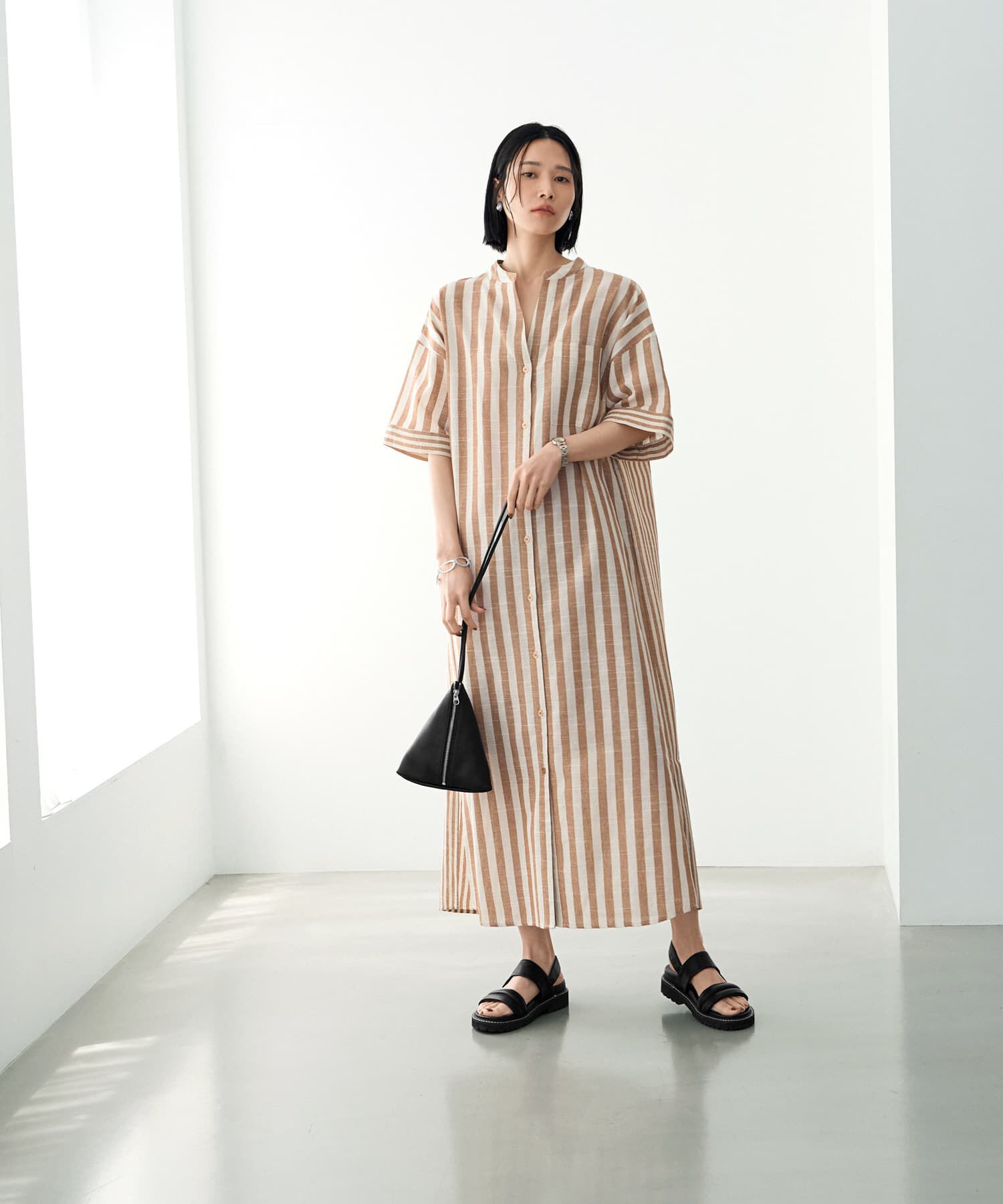 STYLE DELI「綿混紡ストライプ柄カフタンワンピース」|ワンピース|