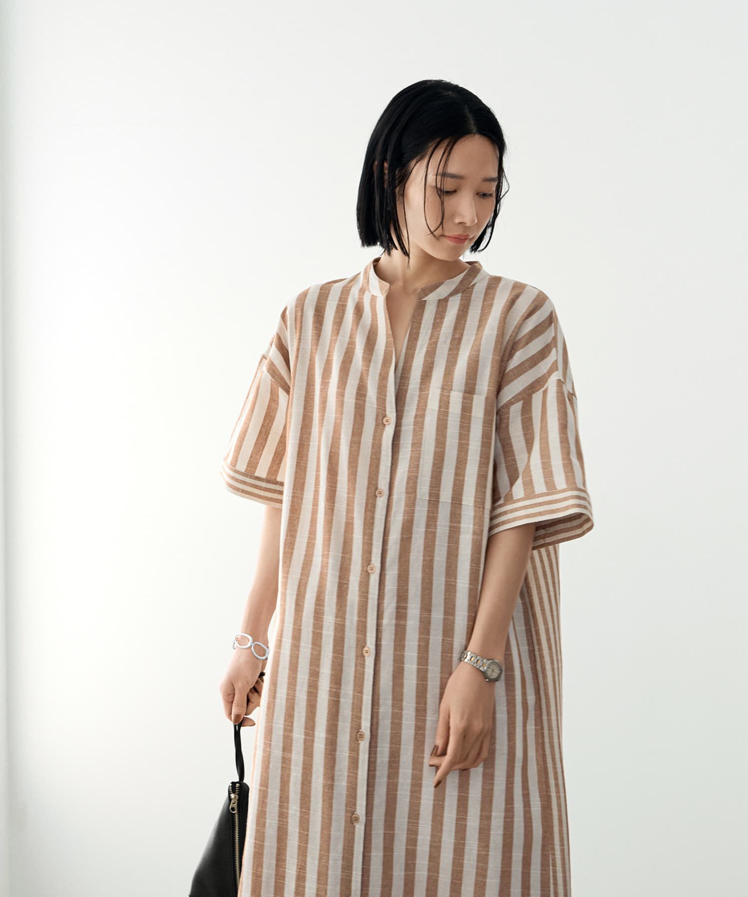 STYLE DELI「綿混紡ストライプ柄カフタンワンピース」|ワンピース|