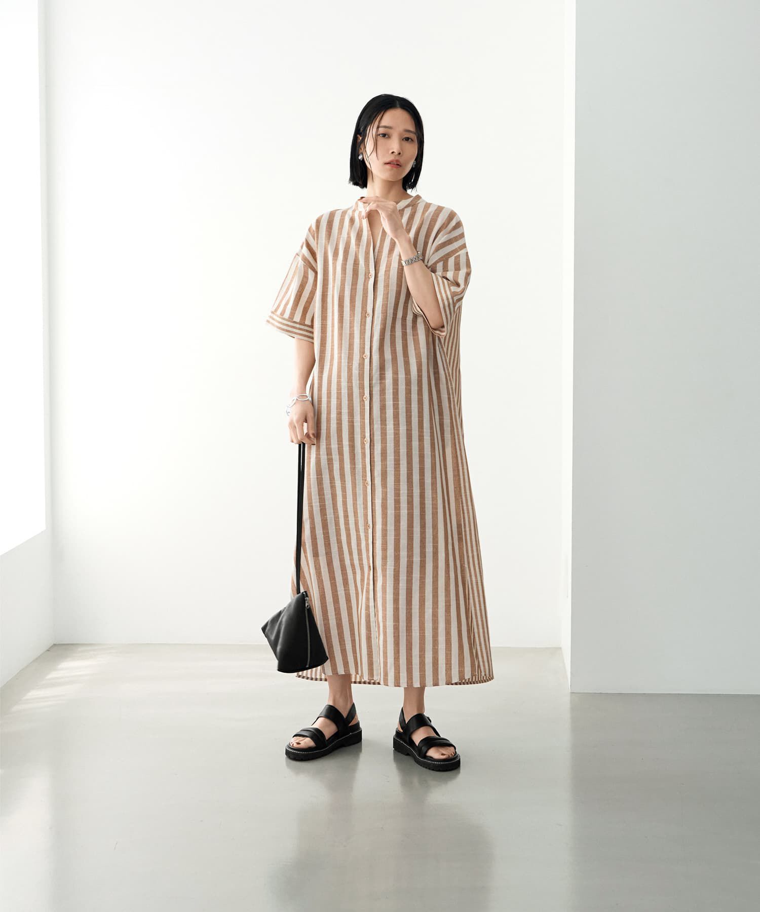 STYLE DELI「綿混紡ストライプ柄カフタンワンピース」|ワンピース|