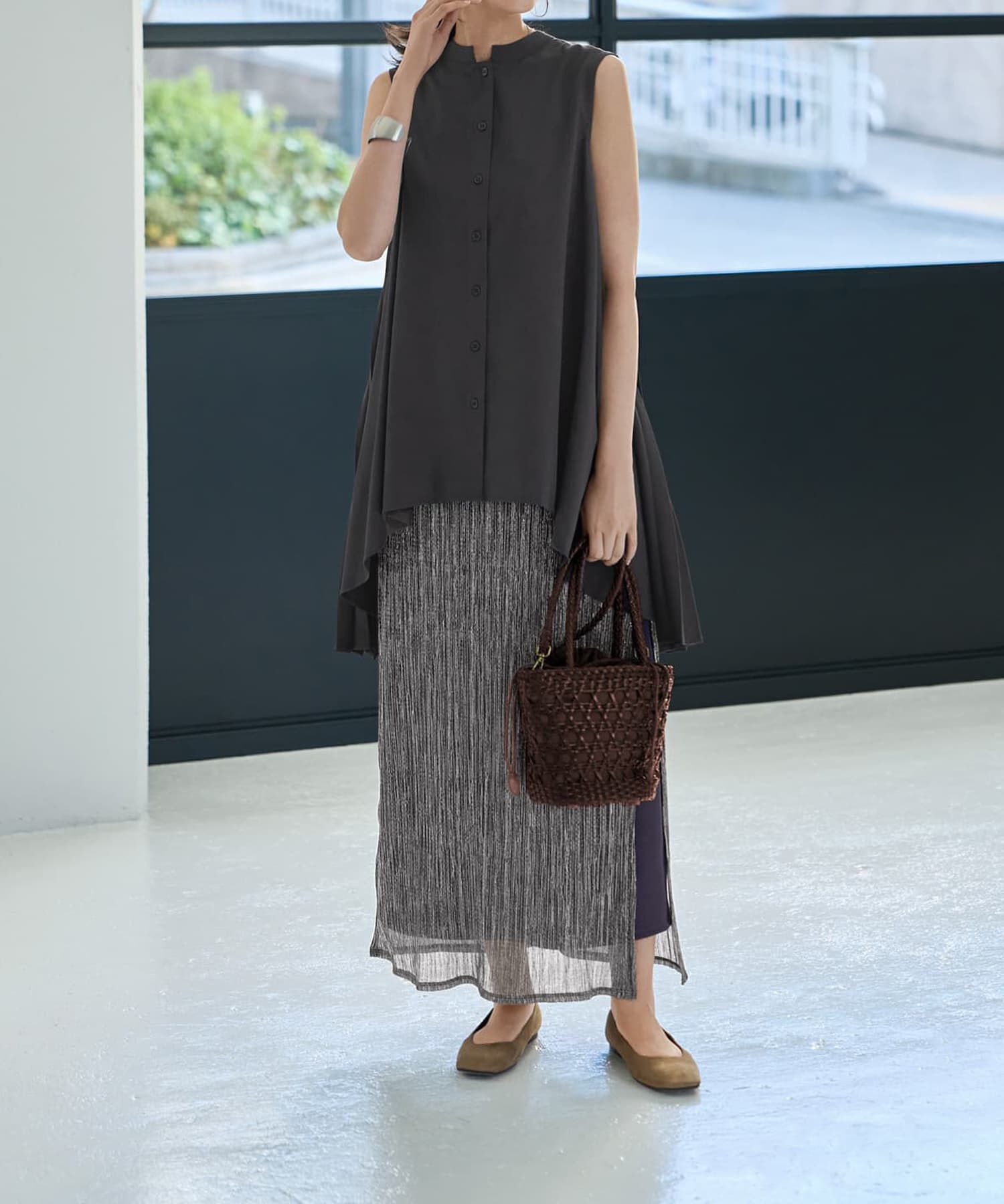 STYLE DELI「【LUXE】キラキラシアーとリブ生地のスカートセット」|スカート|