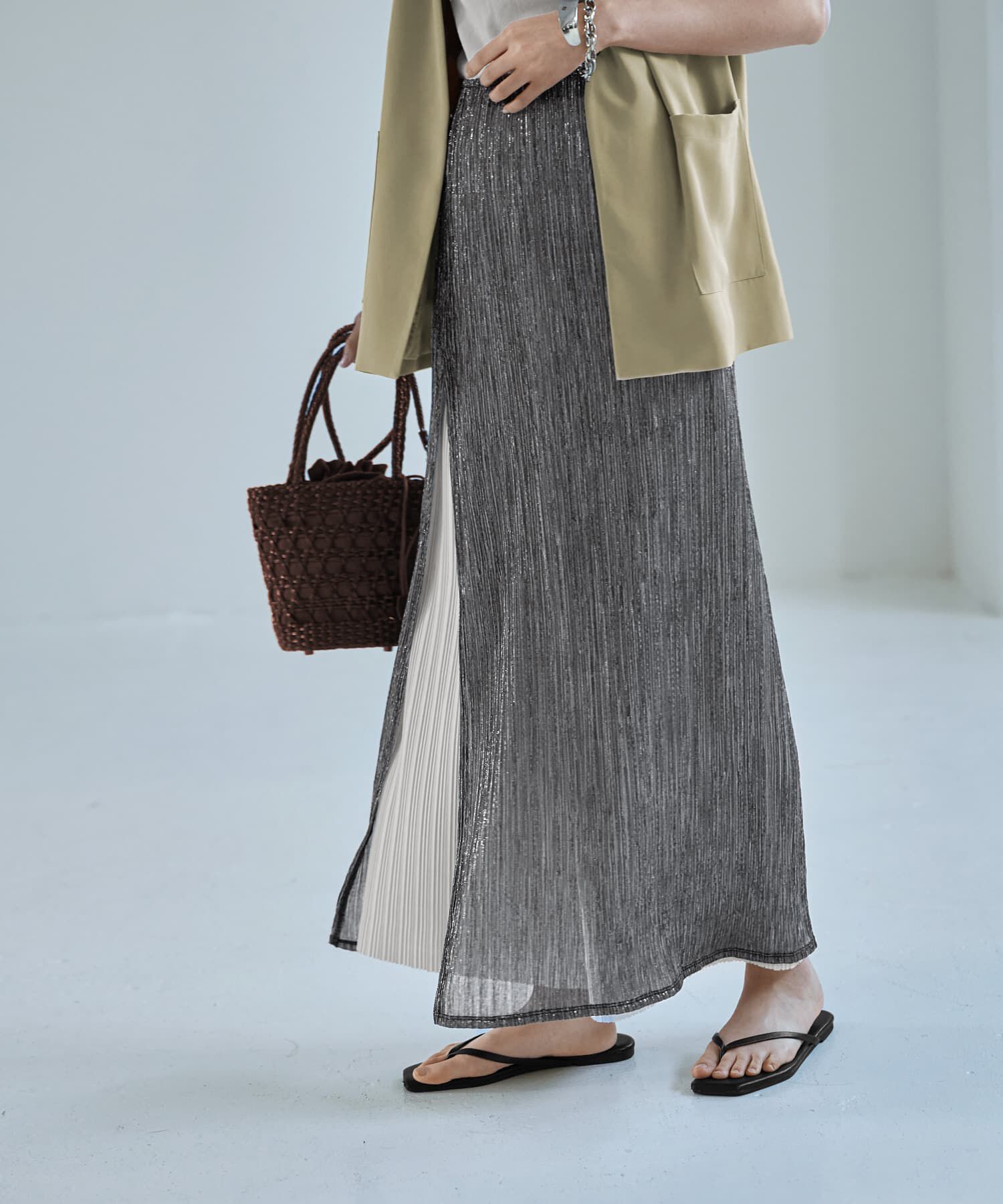 STYLE DELI「【LUXE】キラキラシアーとリブ生地のスカートセット」|スカート|