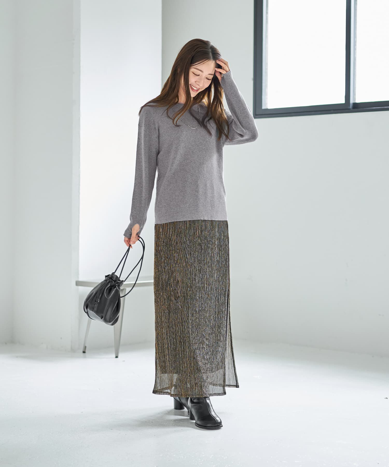 STYLE DELI「【LUXE】キラキラシアーとリブ生地のスカートセット」|スカート|