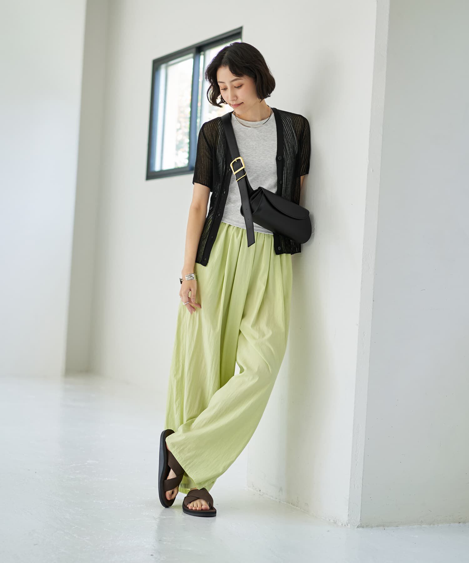 STYLE DELI「シアーなストライプ編み半袖カーディガン」|カーディガン|