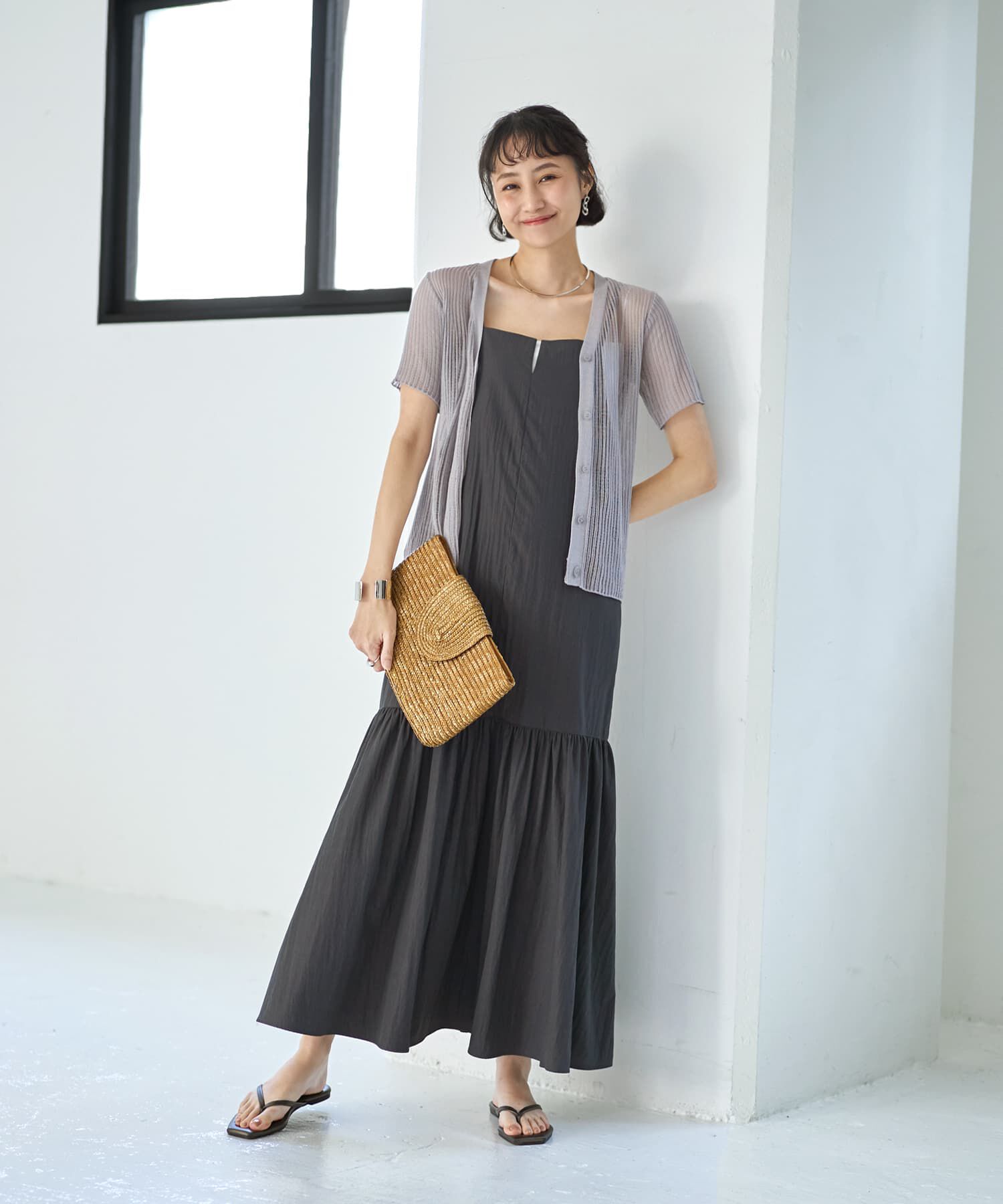 STYLE DELI「シアーなストライプ編み半袖カーディガン」|カーディガン|