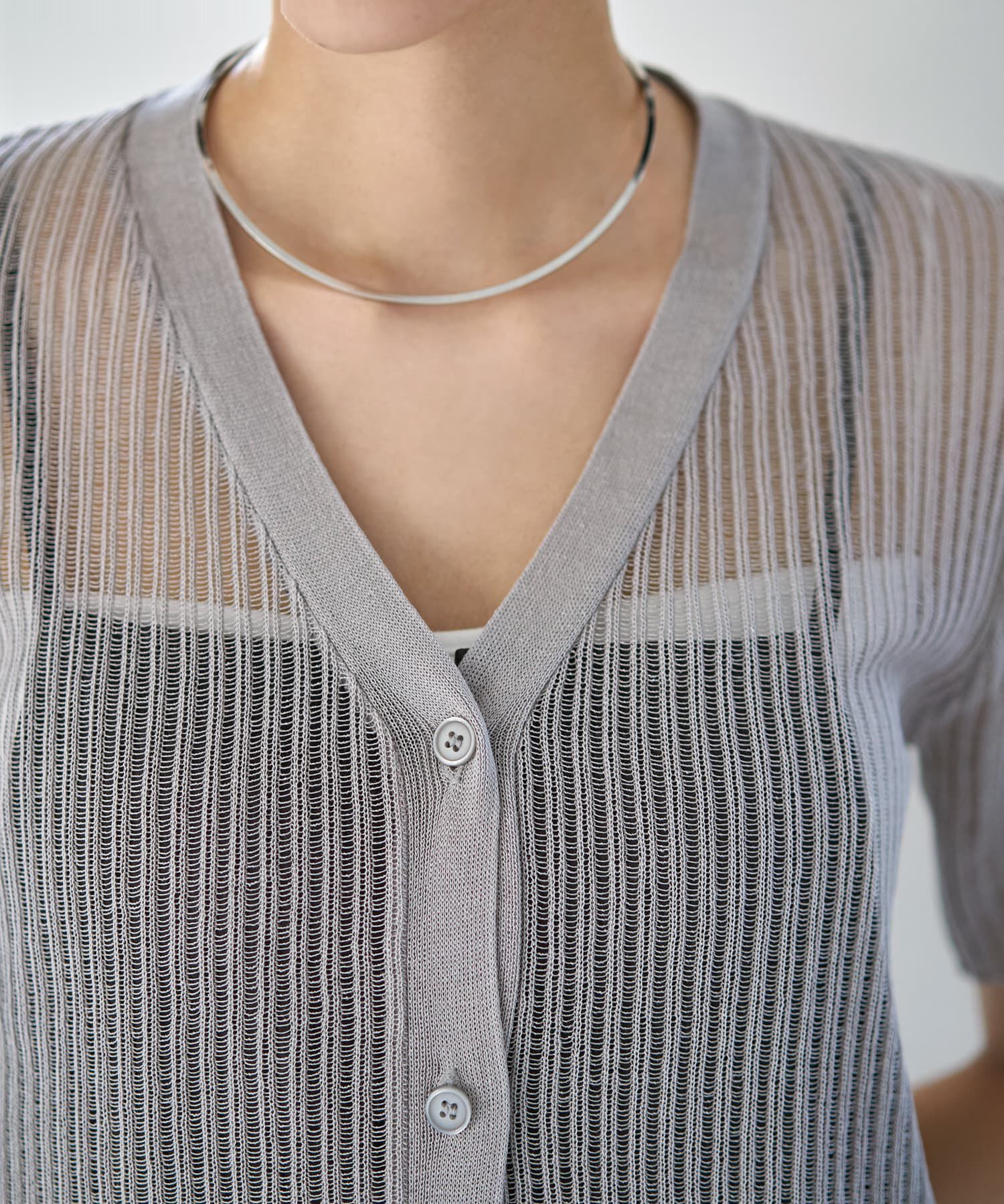 STYLE DELI「シアーなストライプ編み半袖カーディガン」|カーディガン|