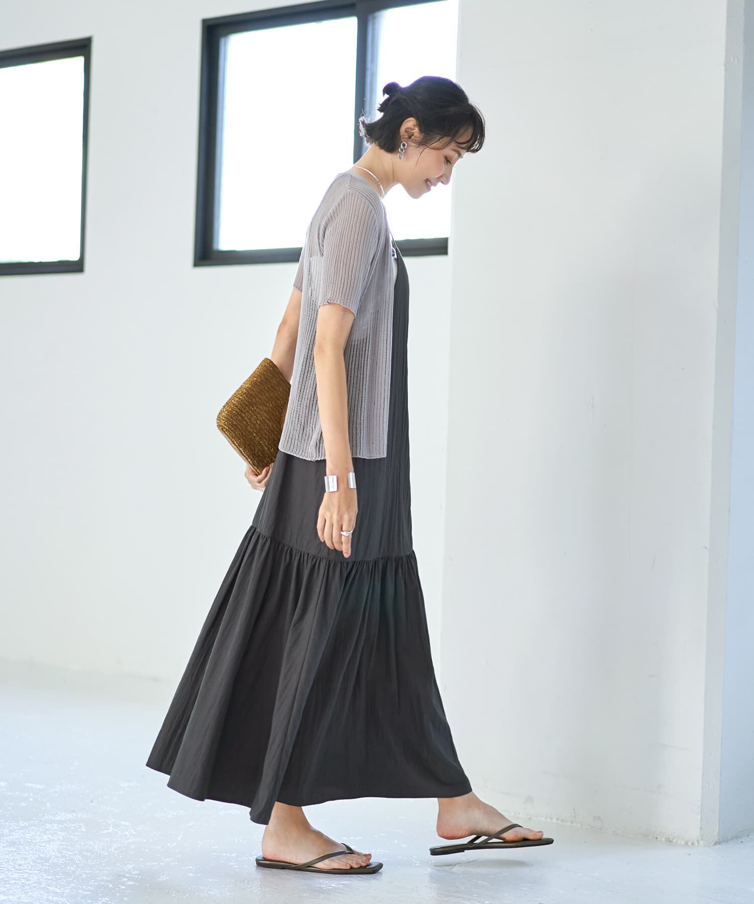 STYLE DELI「シアーなストライプ編み半袖カーディガン」|カーディガン|