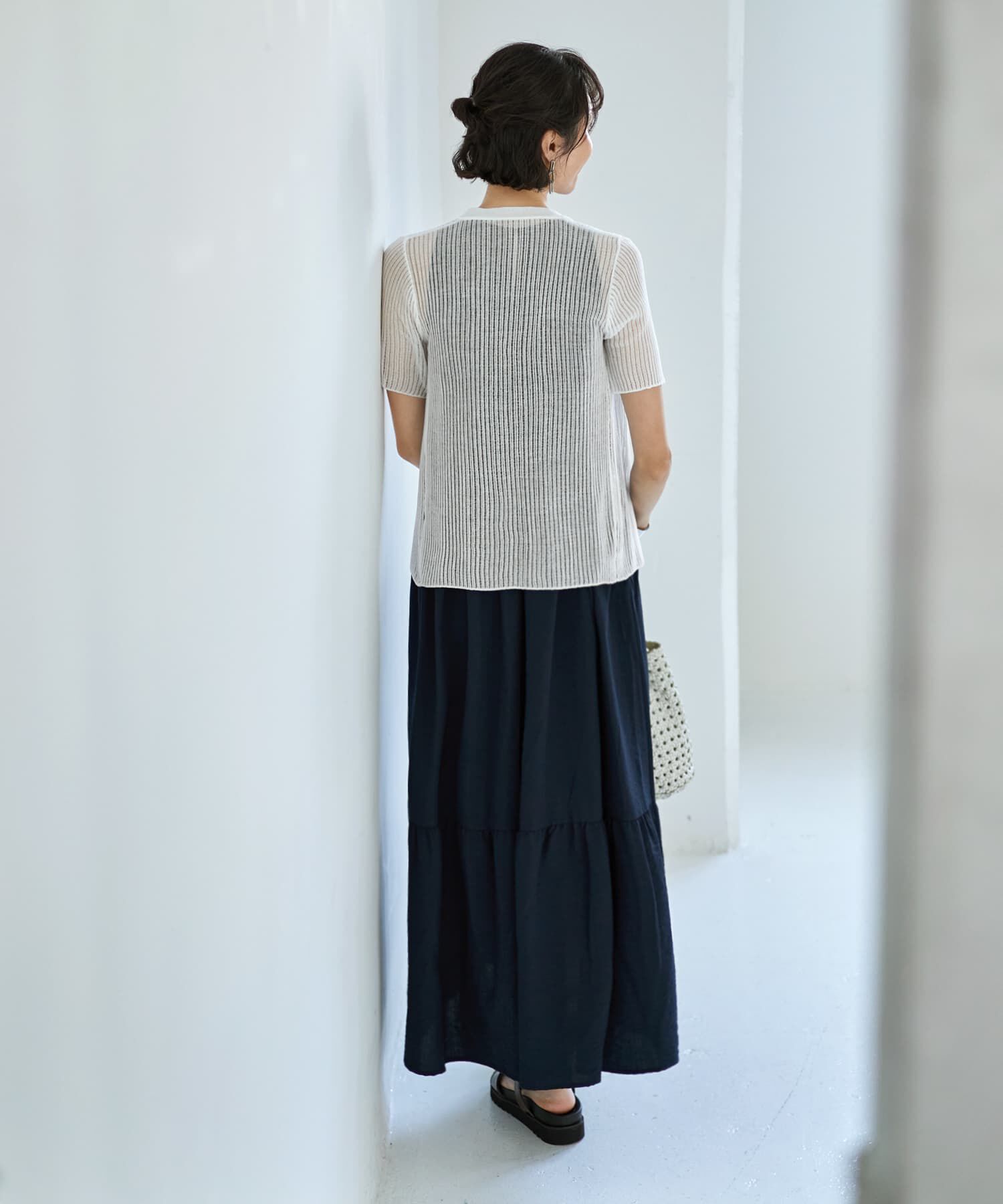 STYLE DELI「シアーなストライプ編み半袖カーディガン」|カーディガン|