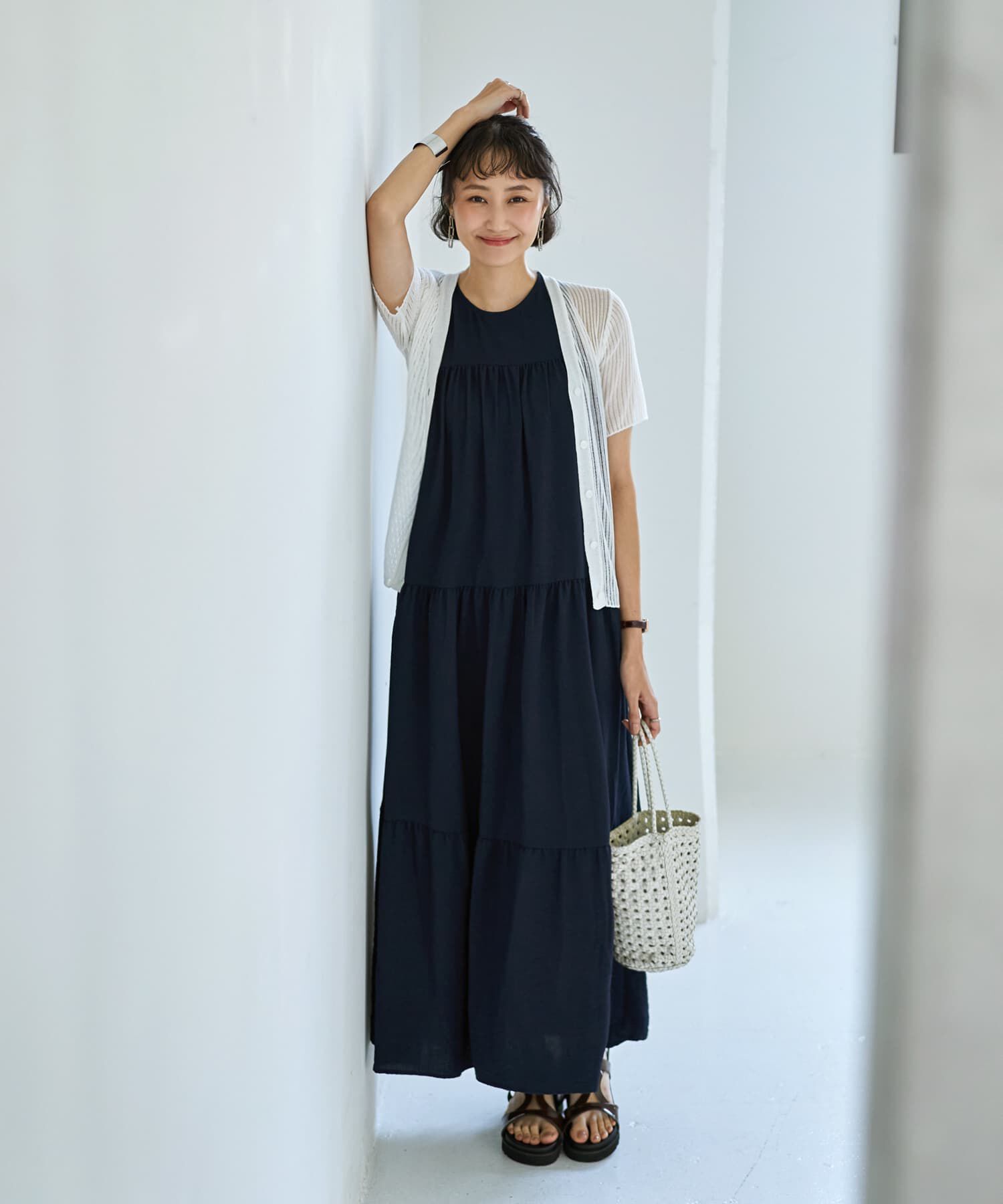 STYLE DELI「シアーなストライプ編み半袖カーディガン」|カーディガン|