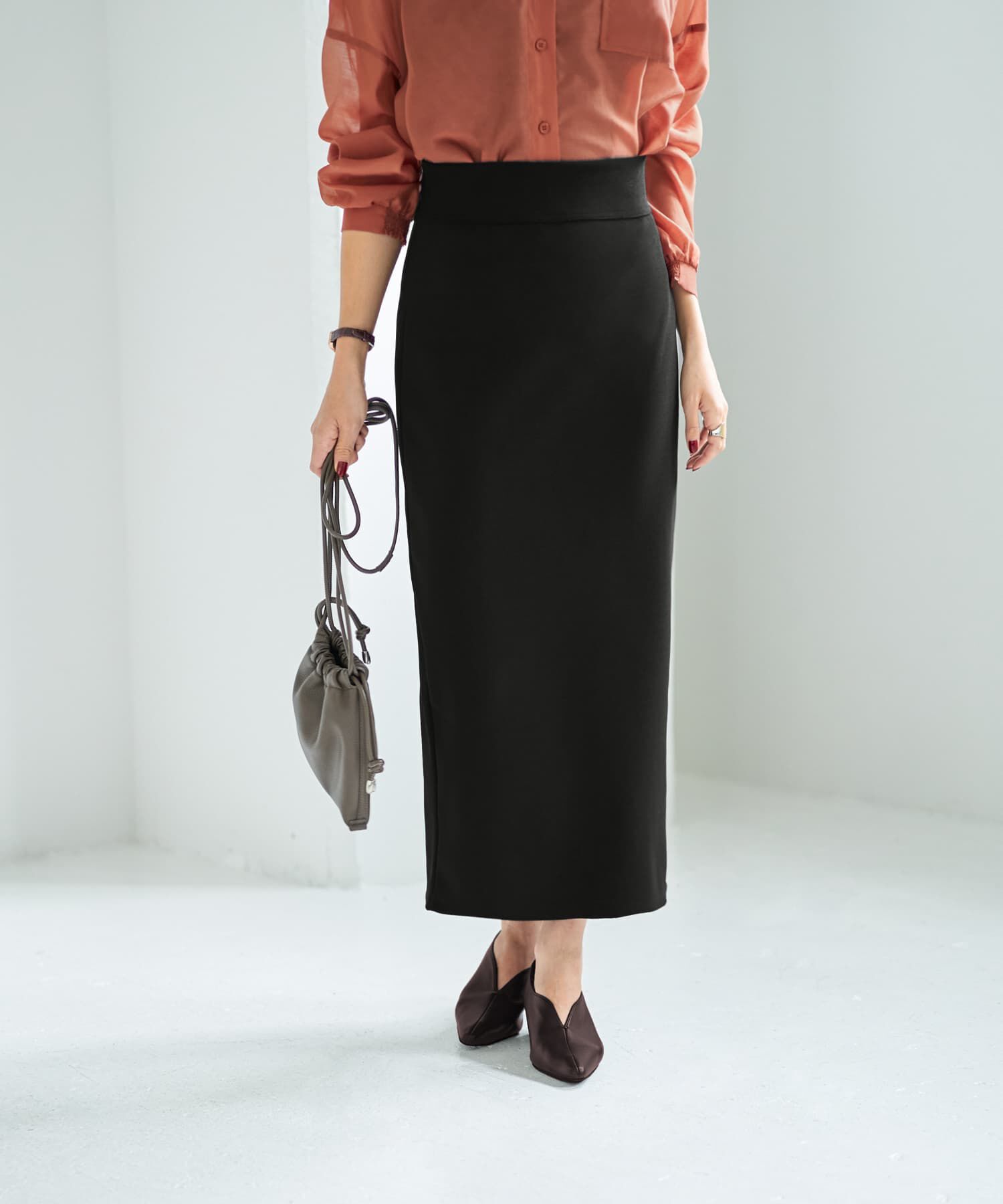 STYLE DELI「ストレッチジョーゼットストレートスカート」|スカート|ブラック