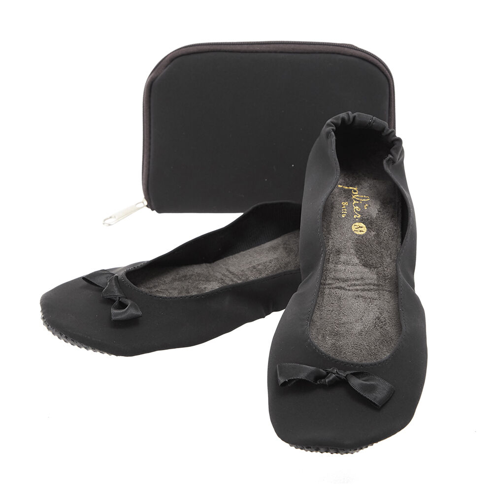 BACKYARD FAMILY「携帯スリッパ おしゃれ 通販 スリッポン レディース 黒 折りたたみ Sサイズ 大きいサイズ」|スリッポン|ブラック1