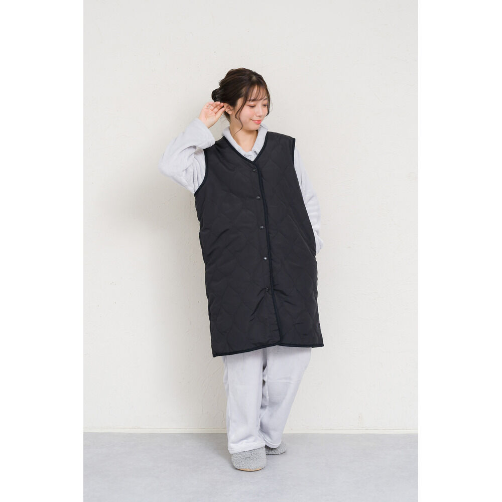 BACKYARD FAMILY「キルティングベスト レディース 通販 ジレ ロングジレ 前開き フロントボタン ノースリーブ」|その他|ブラック1