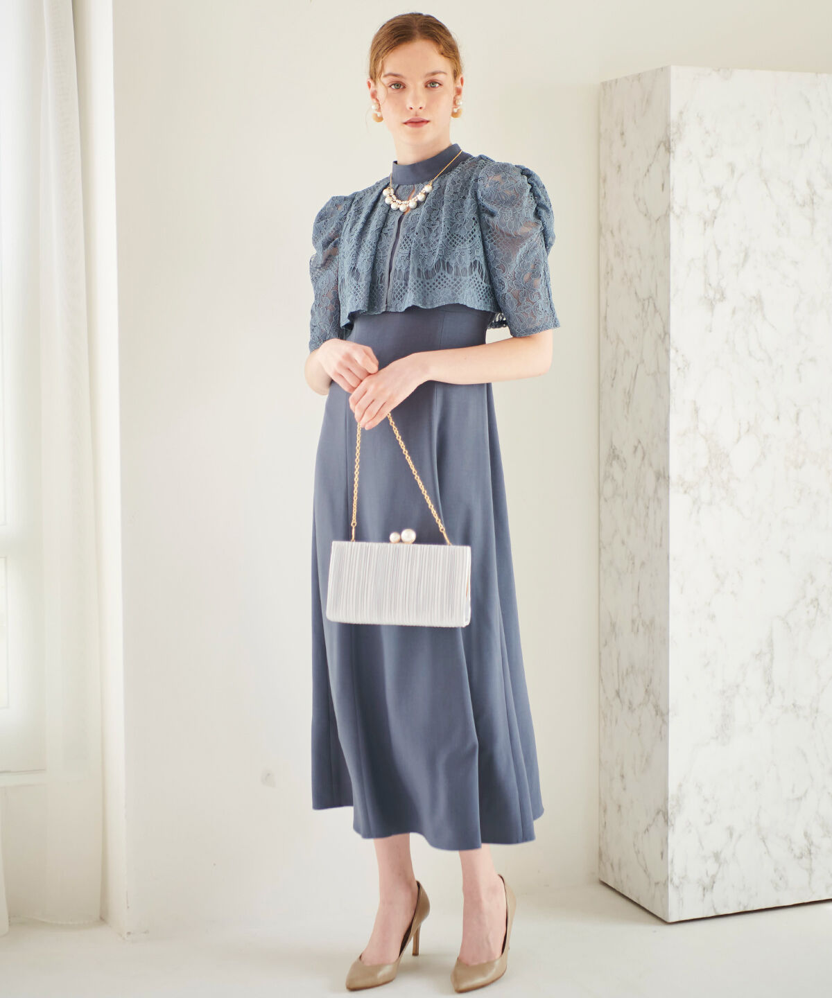 アンドクチュール「レースフリルケープ風ドレス」|ドレス|