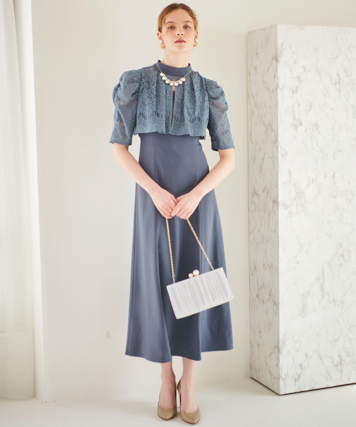 アンドクチュール「レースフリルケープ風ドレス」|ドレス|