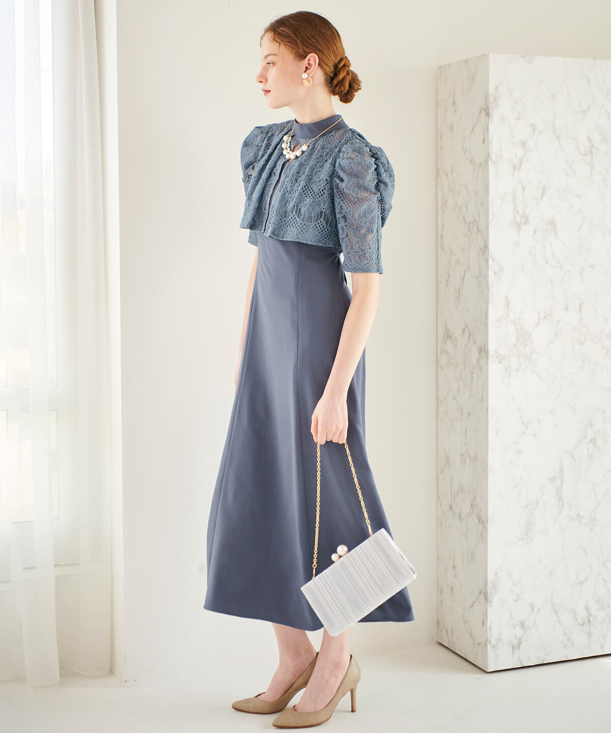 アンドクチュール「レースフリルケープ風ドレス」|ドレス|