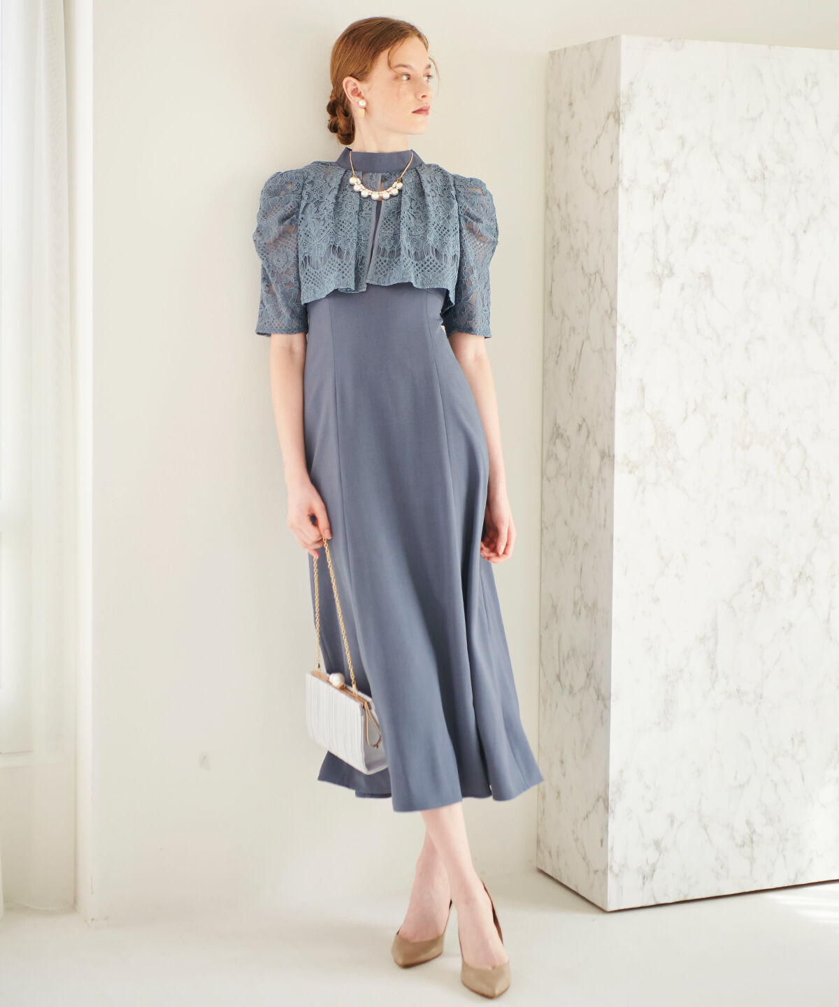 アンドクチュール「レースフリルケープ風ドレス」|ドレス|