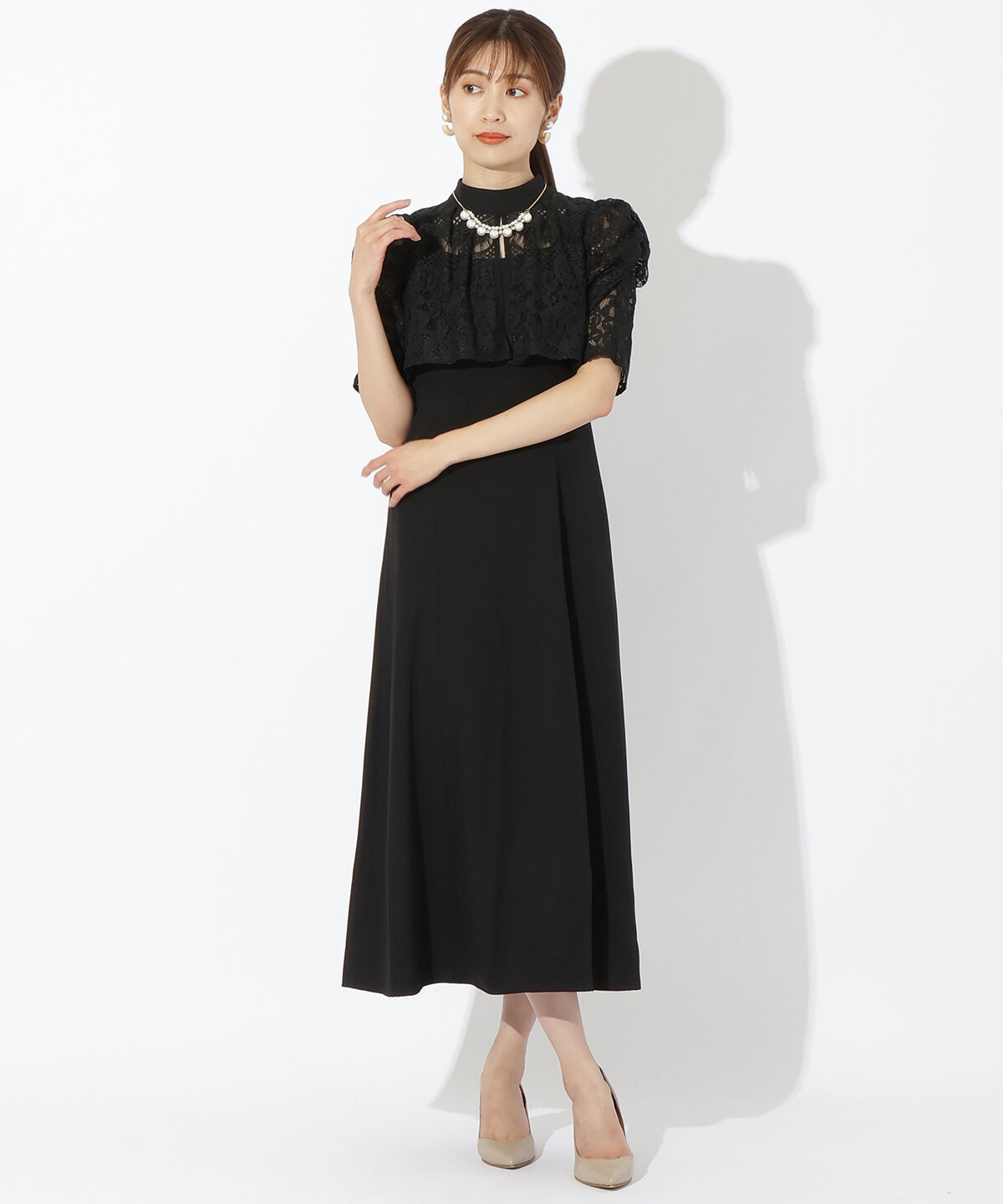 アンドクチュール「レースフリルケープ風ドレス」|ドレス|