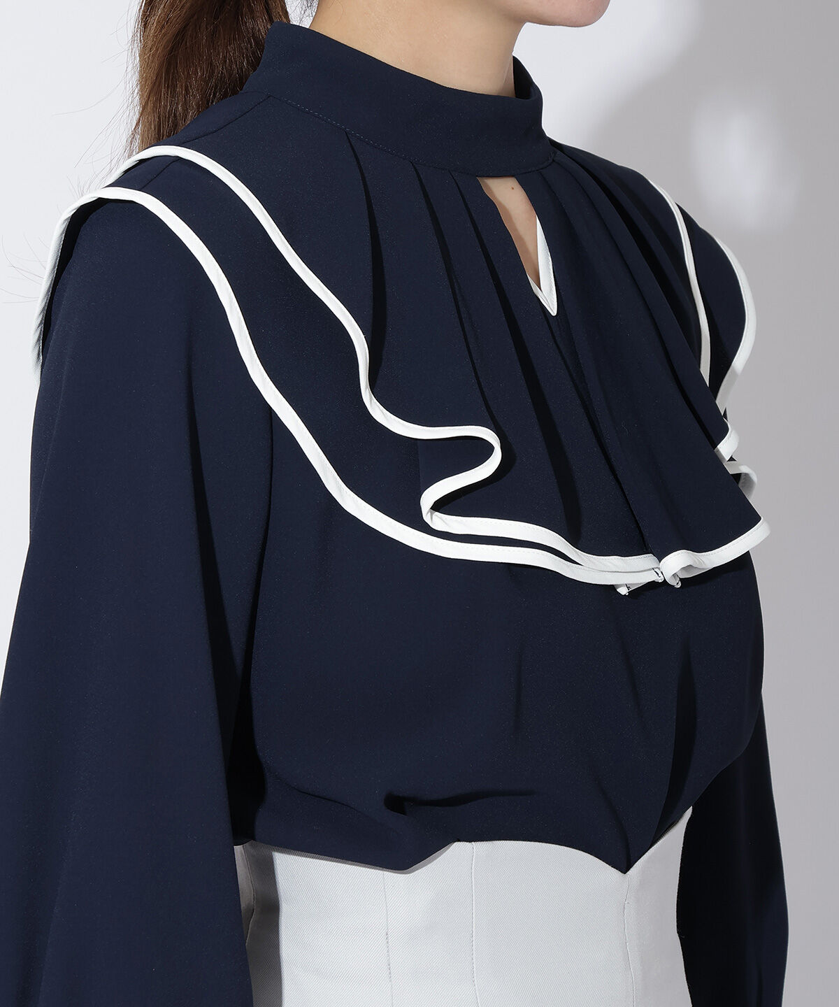 アンドクチュール「配色フリルケープブラウス」|シャツ・ブラウス|