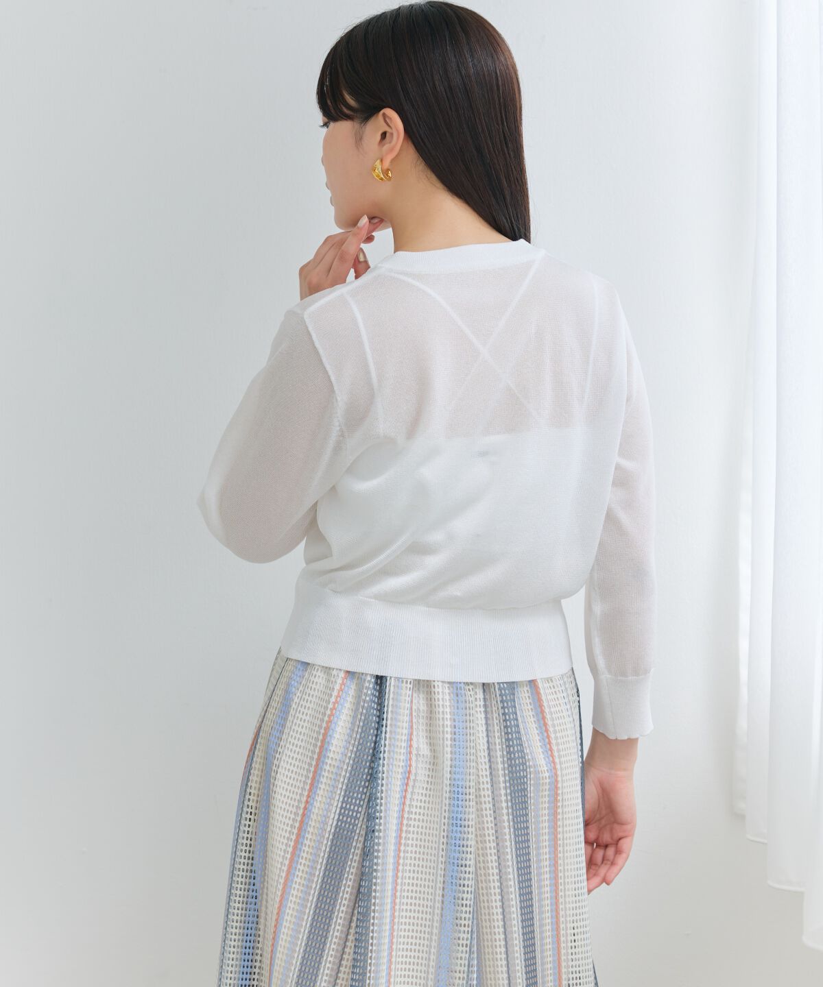 アンドクチュール「クルーネックシアーカーディガン」|カーディガン|