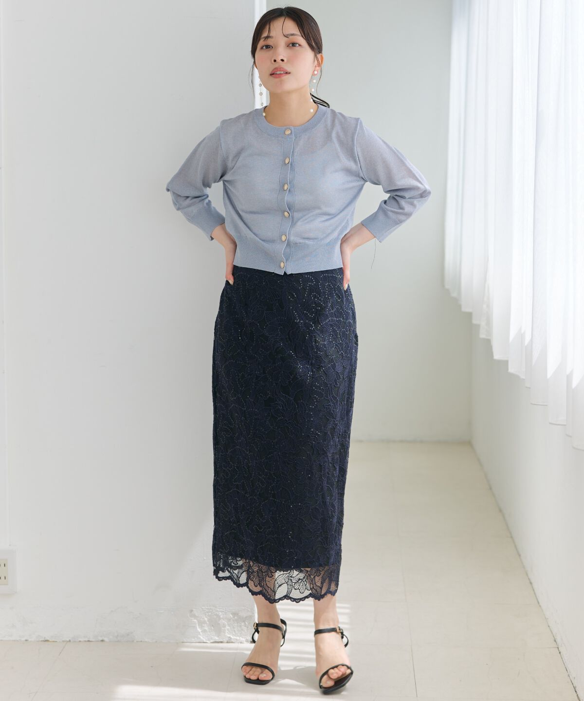 アンドクチュール「クルーネックシアーカーディガン」|カーディガン|