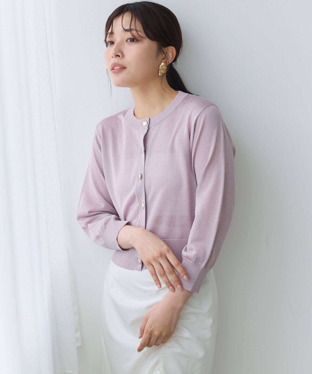 アンドクチュール「クルーネックシアーカーディガン」|カーディガン|