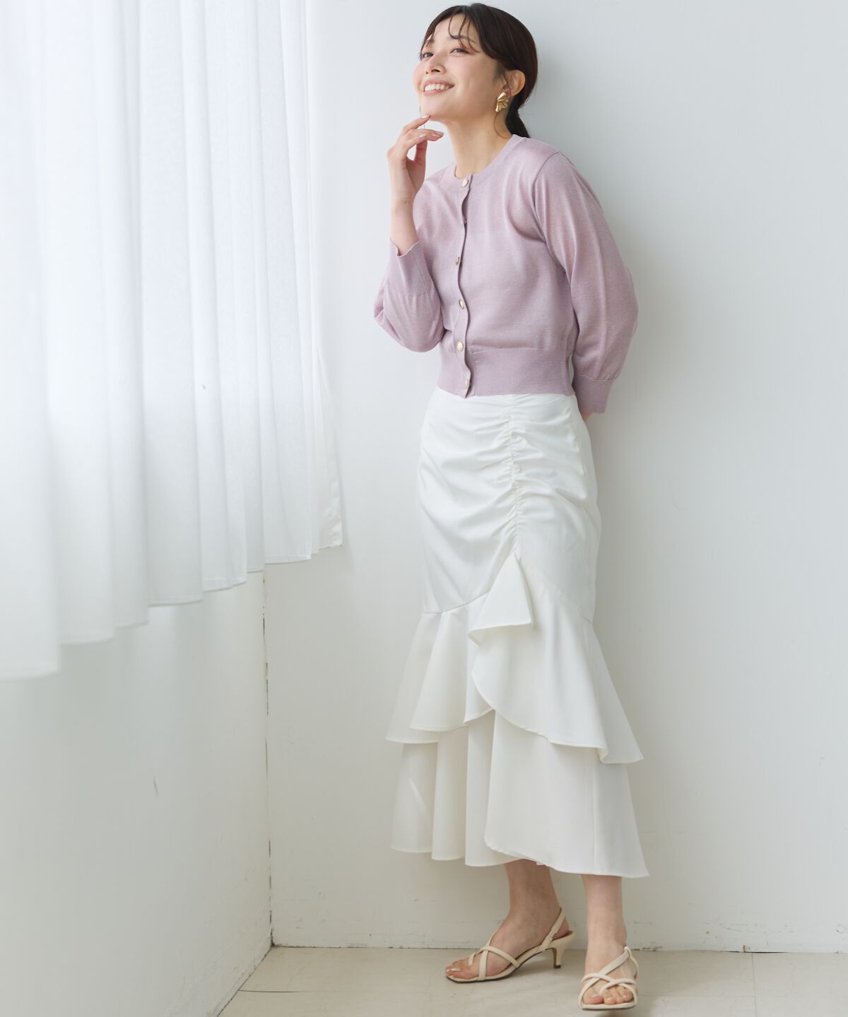 アンドクチュール「クルーネックシアーカーディガン」|カーディガン|