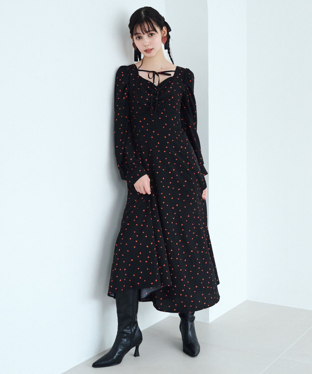 REDYAZEL「ランダムハートプリントワンピース」|ワンピース|ブラック