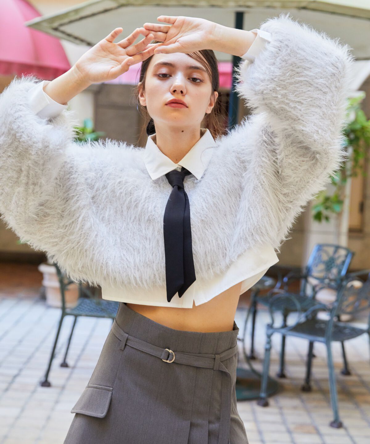 REDYAZEL「シャギーニット＆ネクタイシャツセット」|ニット・セーター|